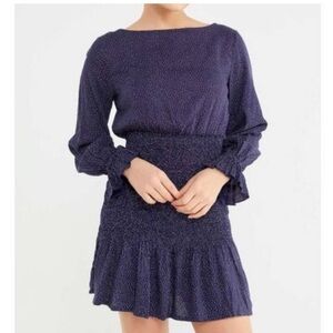 URBAN OUTFITTERS Leandra Polka Dot Long Sleeve Smocked Mini Dress